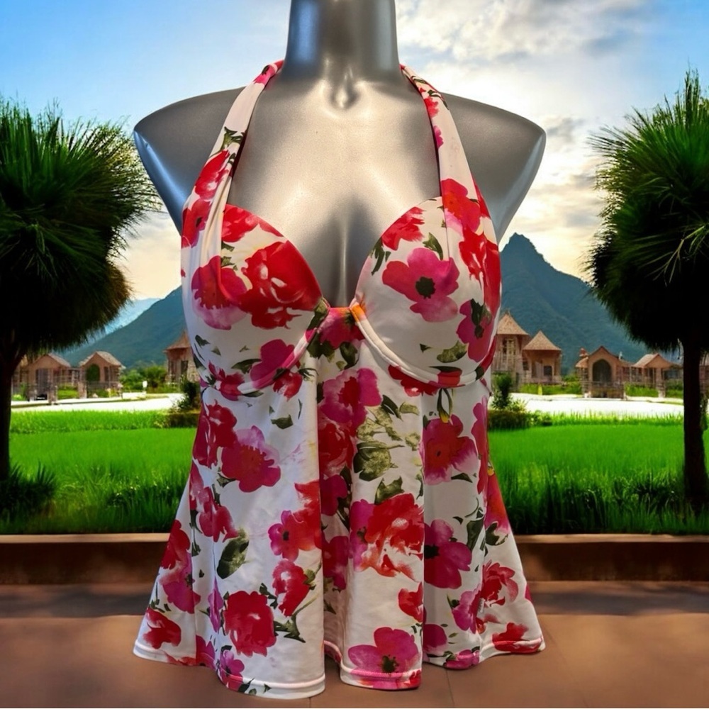 2 for $30 | Pink and White Floral Tankini Halter Top